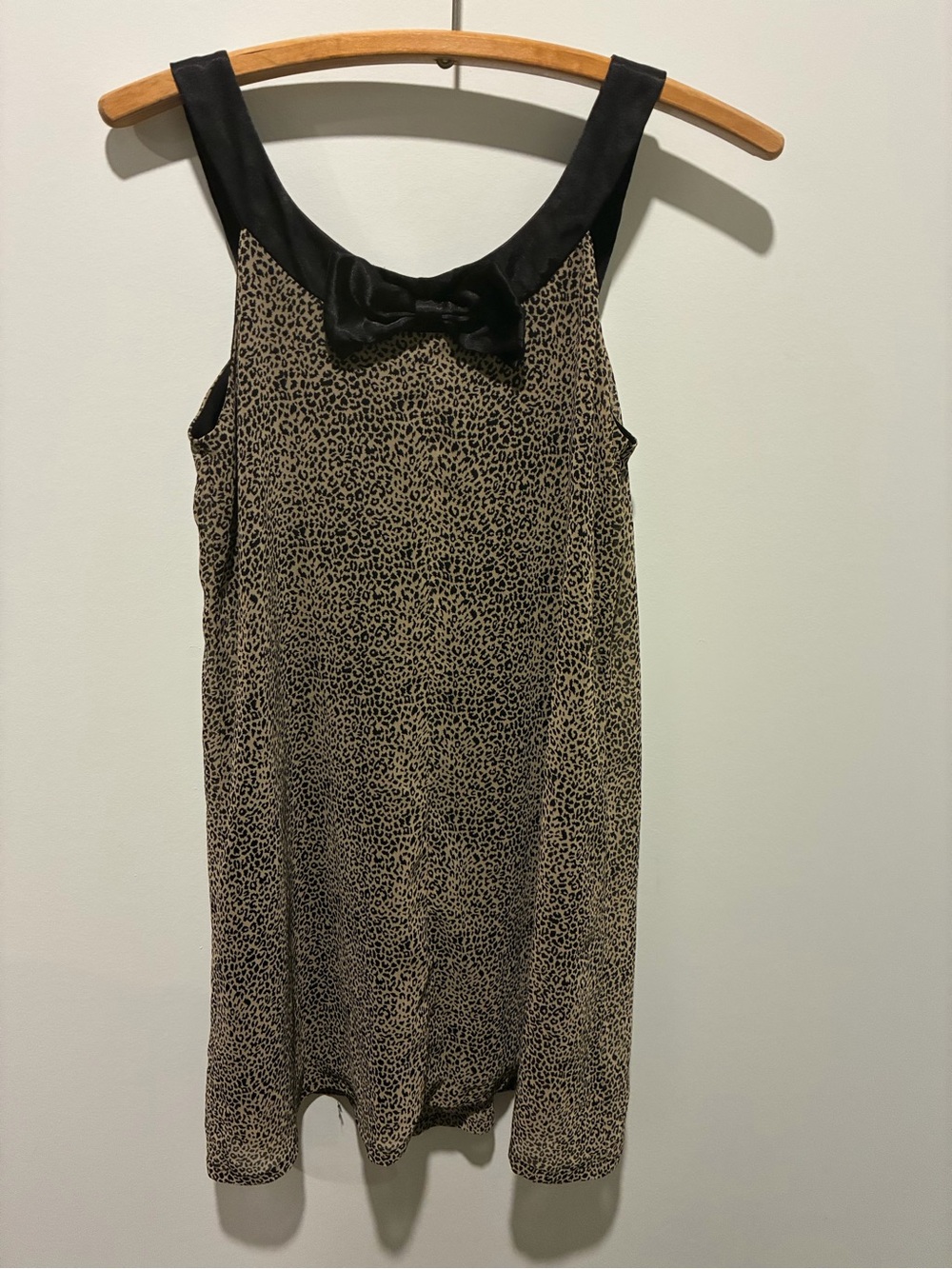 Johnny Martin Leopard Black Top Mini Dress With Back Black Bow Size Small